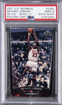 2001-02 Upper Deck Buyback 98 UD Autograph #230H Michael Jordan Signed Card (#1/1) – PSA MINT 9, PSA/DNA AUTHENTIC
